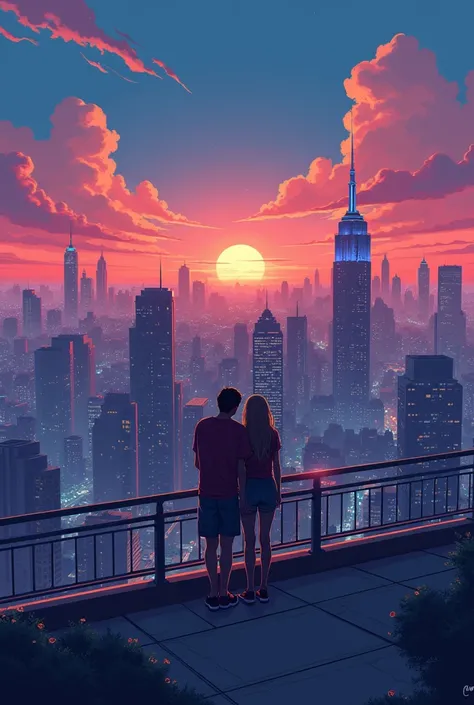   illustration of a couple standing on a balcony overlooking the city,  a photo of Alena Aenami  , tumblr, serial art, Anato Fin...