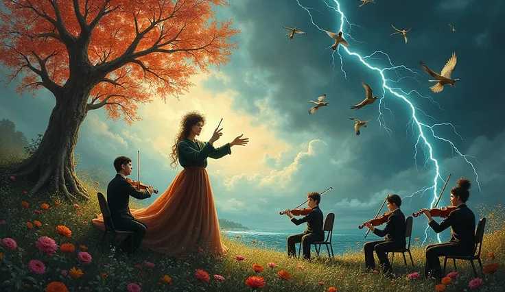 A surrealistic symphonic orchestra against the backdrop of a raging storm. Nature embodied as a conductor, orchestrating the sym...