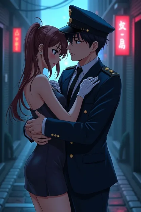 Anime police officer touching thiefs body and enjoying it