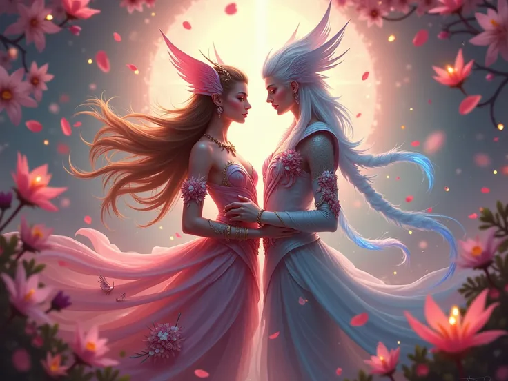 Make Xayah from League of Legends with clothing style from the universe blossom spiritual from League of Legends together with R...
