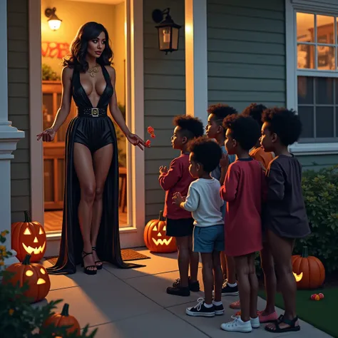 Realistically some black ren are going to order candy in Halloween, At the door is a white MILF with a lot of cleavage and disgu...