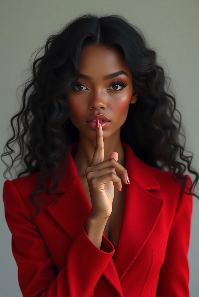 25 year old Woman, 1,60 tall, 60 kilos,  dark skin color ,  long black hair ,  curly hair,  black eyes , standing,  wearing a re...