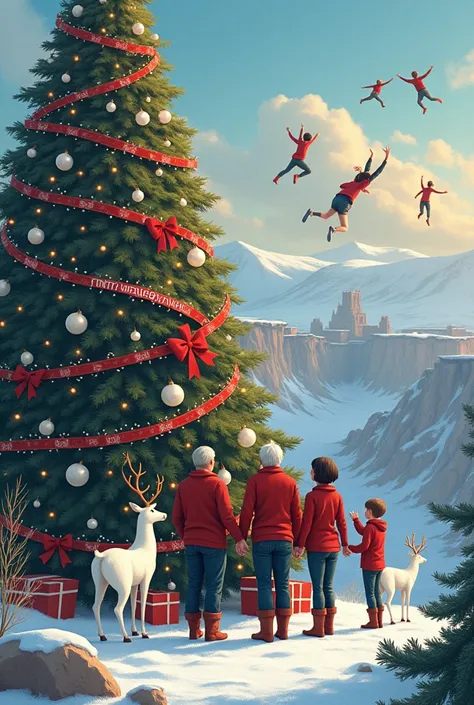  The landscape is of a beautiful Nevada , with a very large Christmas tree , Handsome, with many lights,  backstage and bows ,  ...
