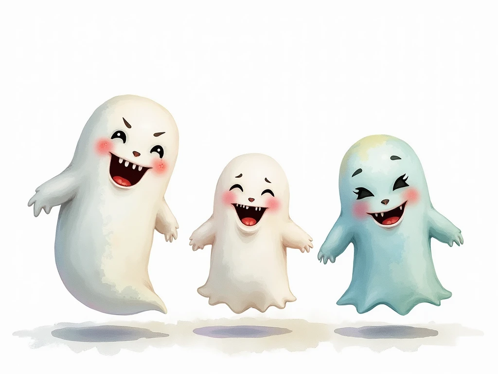 Ghosts clipart. Watercolor. Sharp focus. Highly detailed, 8K. Hyper quality. Isolated on a white background. Vivid colors. A qui...