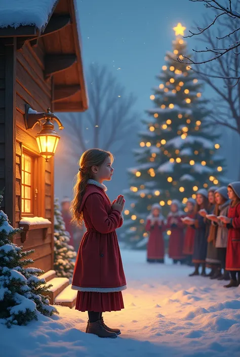 NEW YEARS UKRAINIAN HOLIDAYS 1 GIRL PRAYING в
ON THE STREET, SNOW BEAUTY OF FIRE in a traditional Ukrainian guest house Christma...