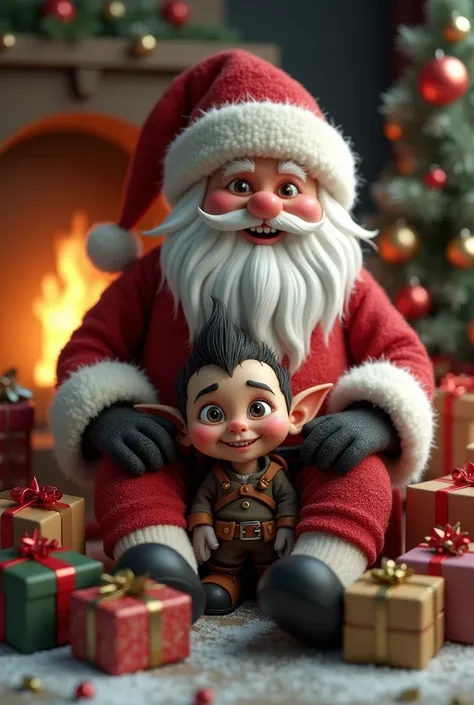 Imp between Santa Claus and gifts
