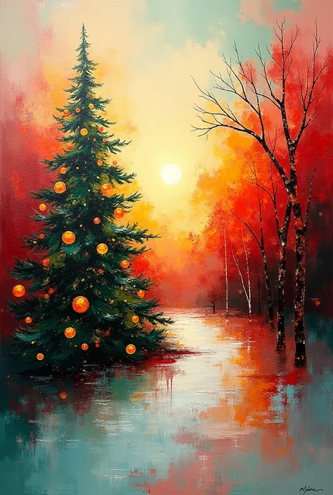 Simple acrylic abstract painting allusive to Christmas
