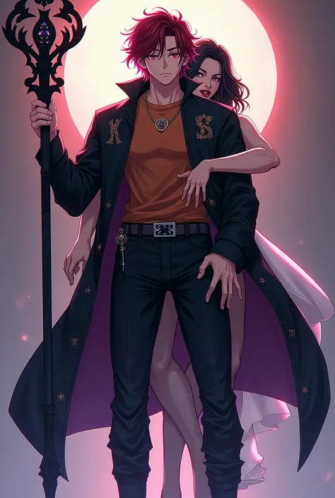 (anime), (   Young man)  Of muscular stature  , (Stubble) , about 1,80 m, weight of 90 kg, light skin, deep eyes with warm color...