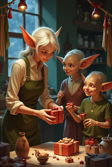 Mother Noelle with the goblins making the gifts