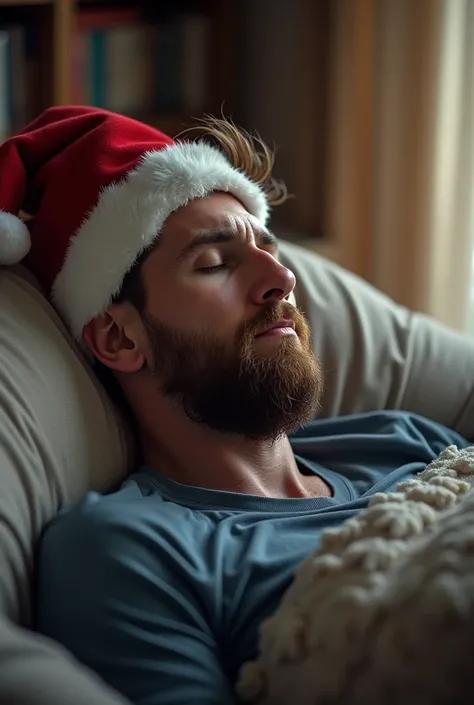 Argentina player messi sleeping in his house by weating christmas hat