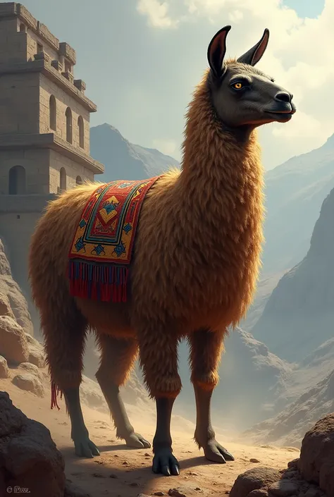 Draw a llama animal that looks like the indigenous historical figure Túpac Katari