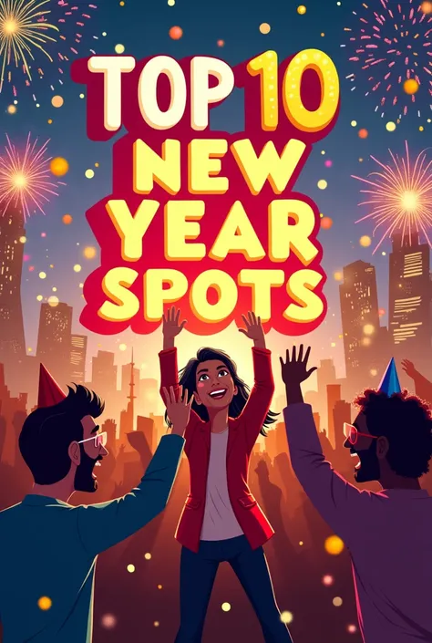 Create a vibrant and festive thumbnail for a YouTube video titled Top 10 Destinations For New Years Eve in the US. The thumbnail...