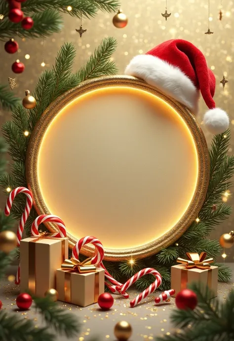 A chic and festive 9:16 vertical format Christmas card celebrating the year 2024 with a glittering gold background infused with ...