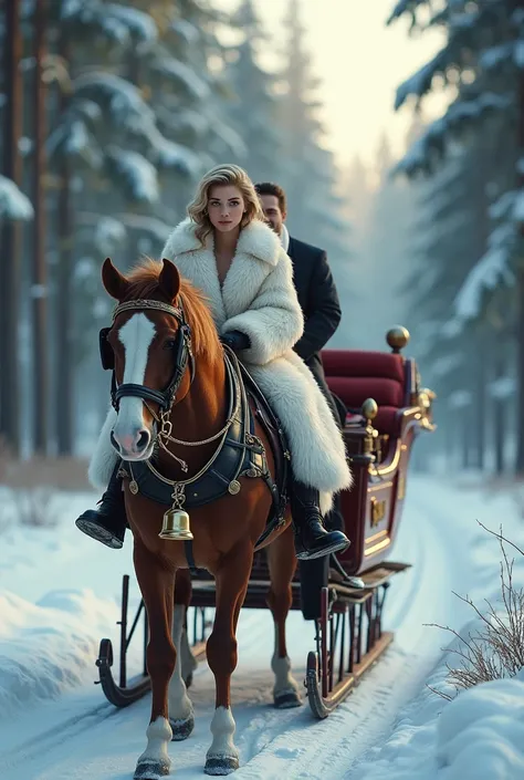 Horse sled, winter,  Forest,   bells ,  sexy girl,   Christmas 