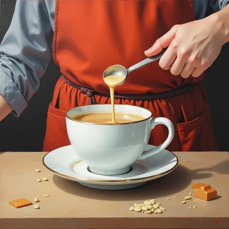 Someone is pouring something into a cup with a handle, Thick paint, Wang Chen, smooth paint , Thick painting, smooth paint ing, ...