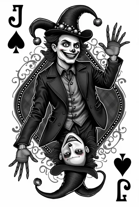 Create a black and white Jolly Joker card on a black and white background 