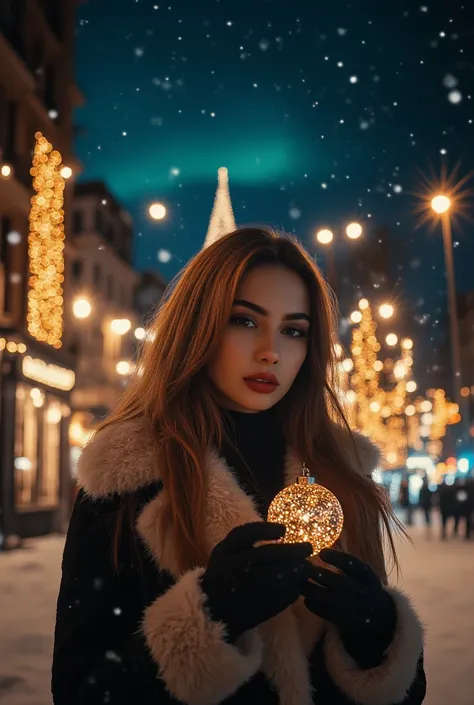 (Christmas avatar:1.5), (highly detailed portrait:1.4), (elegant young adult with a fur-trimmed coat:1.3), (long wavy hair:1.2),...