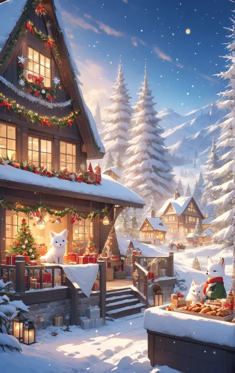    masterpiece:1.2， top quality，    high definition   ，8ｋ，   christmas illustration，  Christmas Winter Scenery ，Christmas food  ...