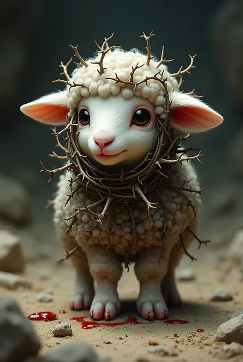 A baby sheep covered in thorns 