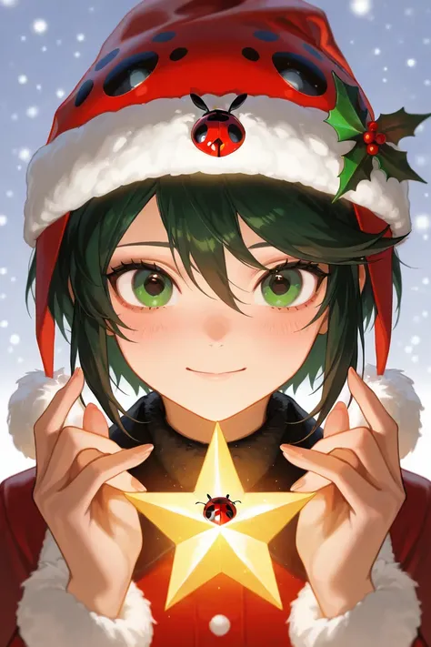 miraculous, ladybug, christmas, chritmas hat, face portrait