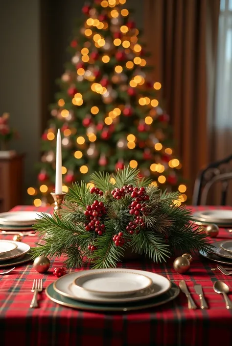 a table with a Christmas background