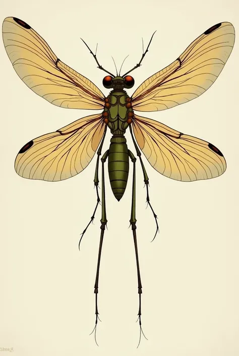 The damselfly has 6 legs, brown wings, chest, strong racing and handsome muscles.