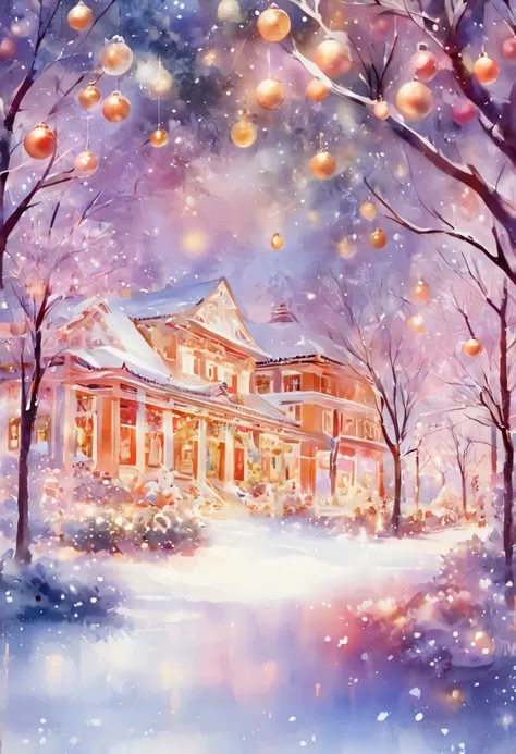  Watercolor風 , postcard art,    White Christmas,  in the woods,  pale shade,   Christmas Background Images with Lots of Christma...