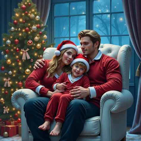 Drawing,  masterpiece. 

 Sitting in a LARGE WHITE LEATHER ARMCHAIR ,  SURROUNDED BY ATMOSPHERE IN A SINGLE CHRISTMAS TREE WITH ...