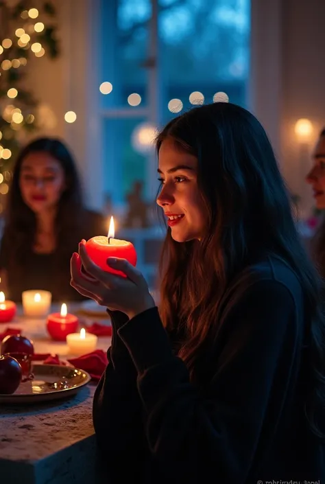  Create the image of a serene evening in a cozy ,  the warmly lit circle of a large family ,  surrounded by the sounds of joyful...