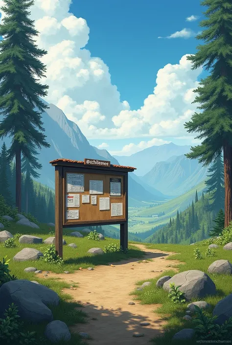 Bulletin board named  @ chileaneee in the middle of vast nature