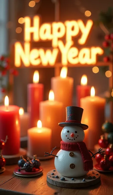 Christmas style, snowman candle figurine, intricate details, A unique set of New Years candles and figurines, holiday gifts. Abo...