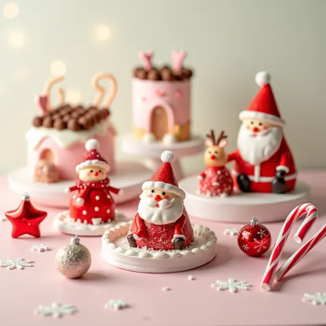  Christmas Cakes with Adorable Characters,
 Santa Claus ,  reindeer,  snowman,  Cute Designs, Red and white,  Candy Canes ,  Cho...