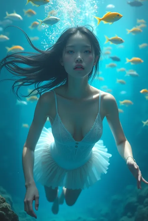 25 years old Korean girl，1个Giant Breast mens,mens on top， wet suit， s the perfect face， eBlue eyes， Lace，  dive，Under water，shui...