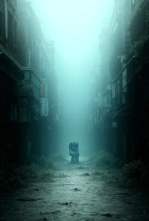 A destroyed city in a hurricane. Buildings and signs of age
