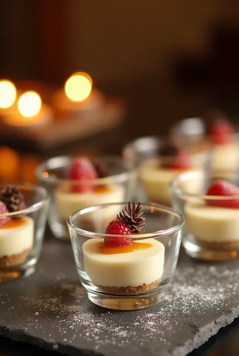 Mini cheesecake dessert menu in a glass for New Years Eve 