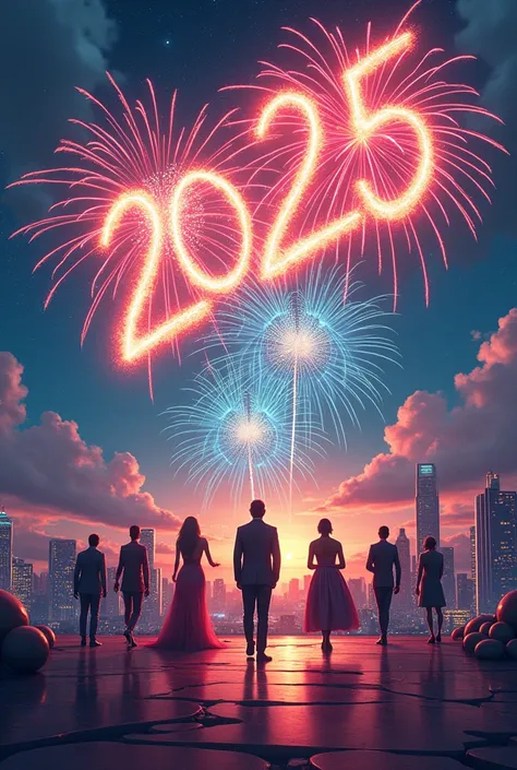 New year greeting 2025 with firework