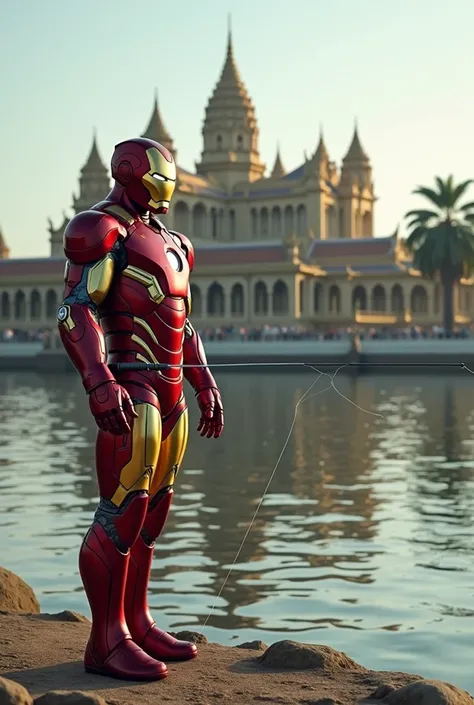 Iron Man Fishing on Riner side front of CAmbodia Royal Place