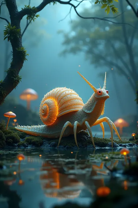  hybrid snail-scorpion creature
Imagine a unique creature :  the main body is like that of a snail ,  with a translucent shell t...
