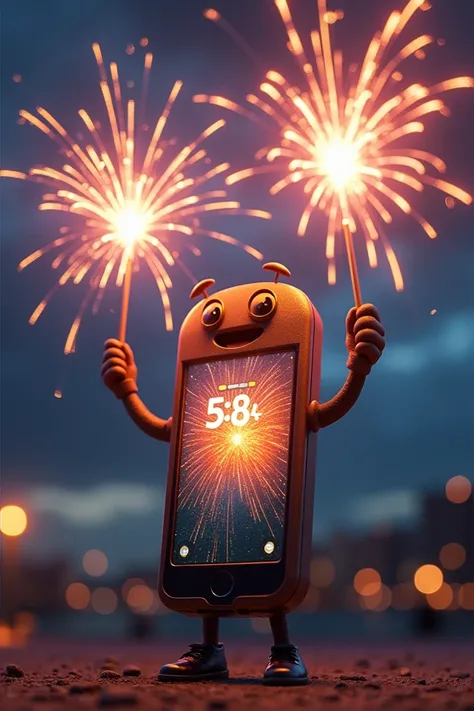 Create an avatar of an iPhone holding fireworks in the New Year
