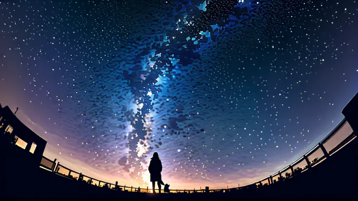 Many stars shine beautifully in the winter night sky., Long exposure of the starry sky、Many circular orbits are visible in the i...