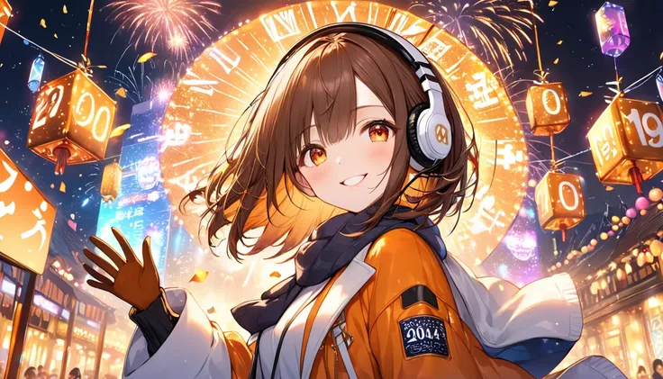 background： Square with Large Clocks 、New Years Eve Decorations。  expressions：微笑みながら新年を迎える期待感を感じさせる expressions。 Costume：Warm Co...