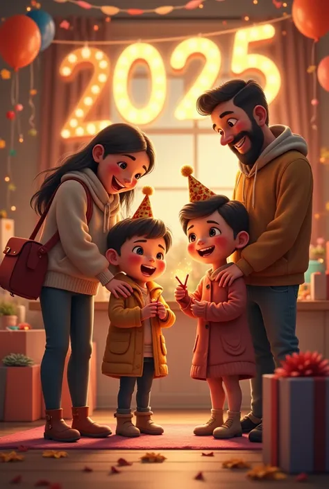 একটা ছেলে একটা মেয়ে বাবা মা সহ ইংরেজী ২০২৫ বর্ষবরণ উদযাপন 