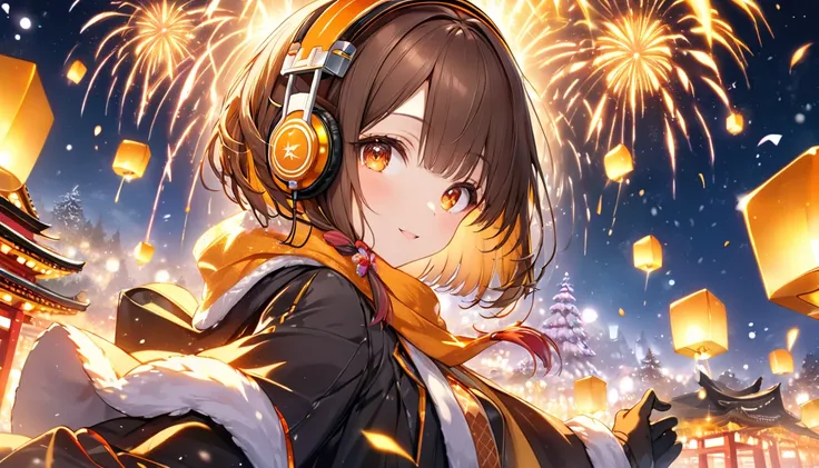 background：shrine、New Years Eve Decorations。  expressions：微笑みながら新年を迎える期待感を感じさせる expressions。 Costume：Warm Coat and Scarf 、gloves...