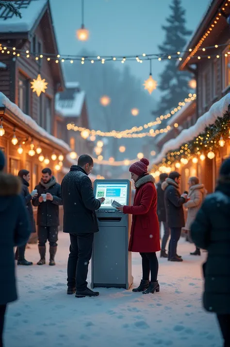New year 2025 
Money counting machine and Christmas celebration in the snow