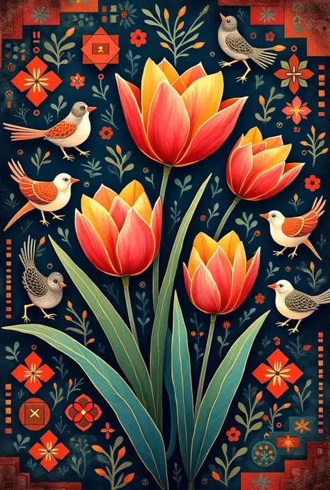 images of tulips and bird animal batik motifs and geometric batik motifs 