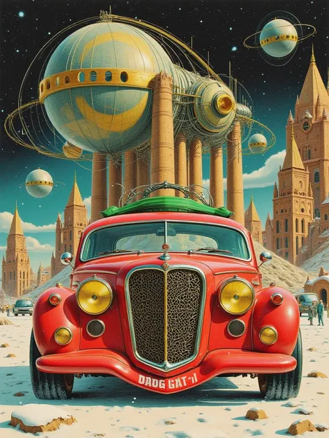 Cars future baroque meets sci-fi and futurism high tech, tapestry, industrial, polis, action scene, eccentric smile, touch of fu...