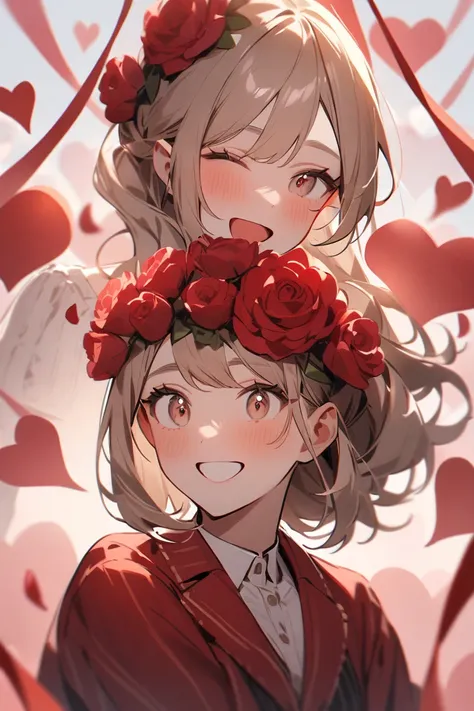 A portrait of 2 women celebrating valentines day
