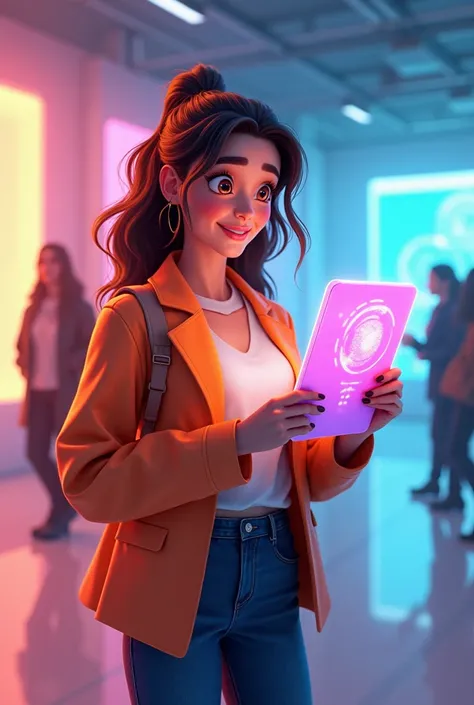 Animated woman holding a tablet