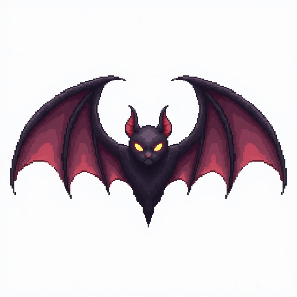 main menu fantasy bat icon for a game in the style of RPG MAKER MZ, anime, Pixel art, logo transparent background, white backgro...