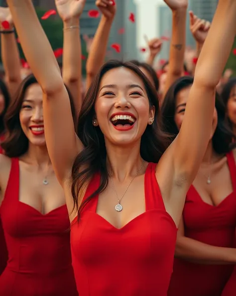 Photos of beautiful Asian women, very happy to win the 1st prize